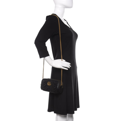 Gucci Calfskin Matelasse Mini GG Marmont Chain Crossbody Bag Black 2 of 12