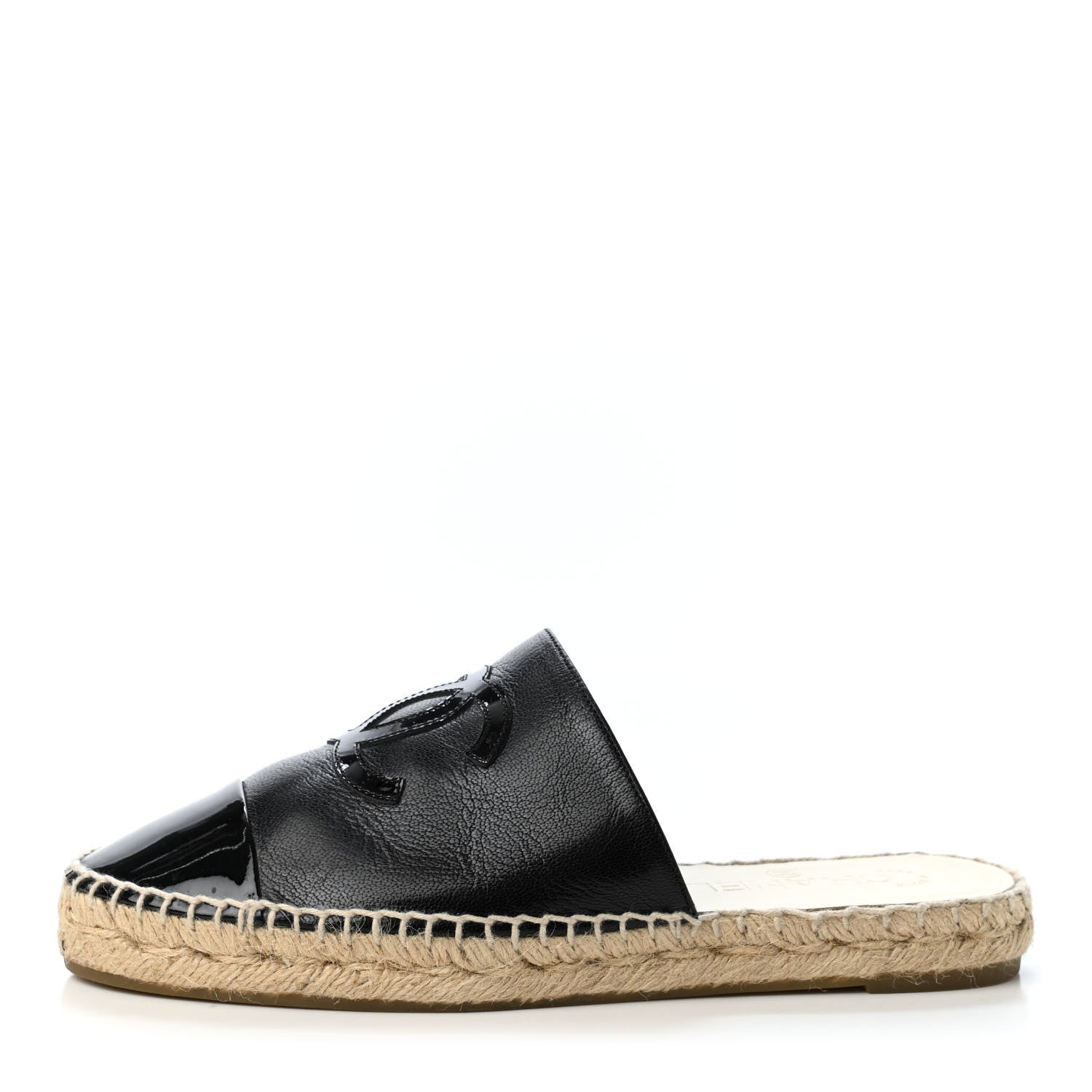 Chanel Iridescent Goatskin Patent CC Espadrille Mules 37 Black 1 of 4