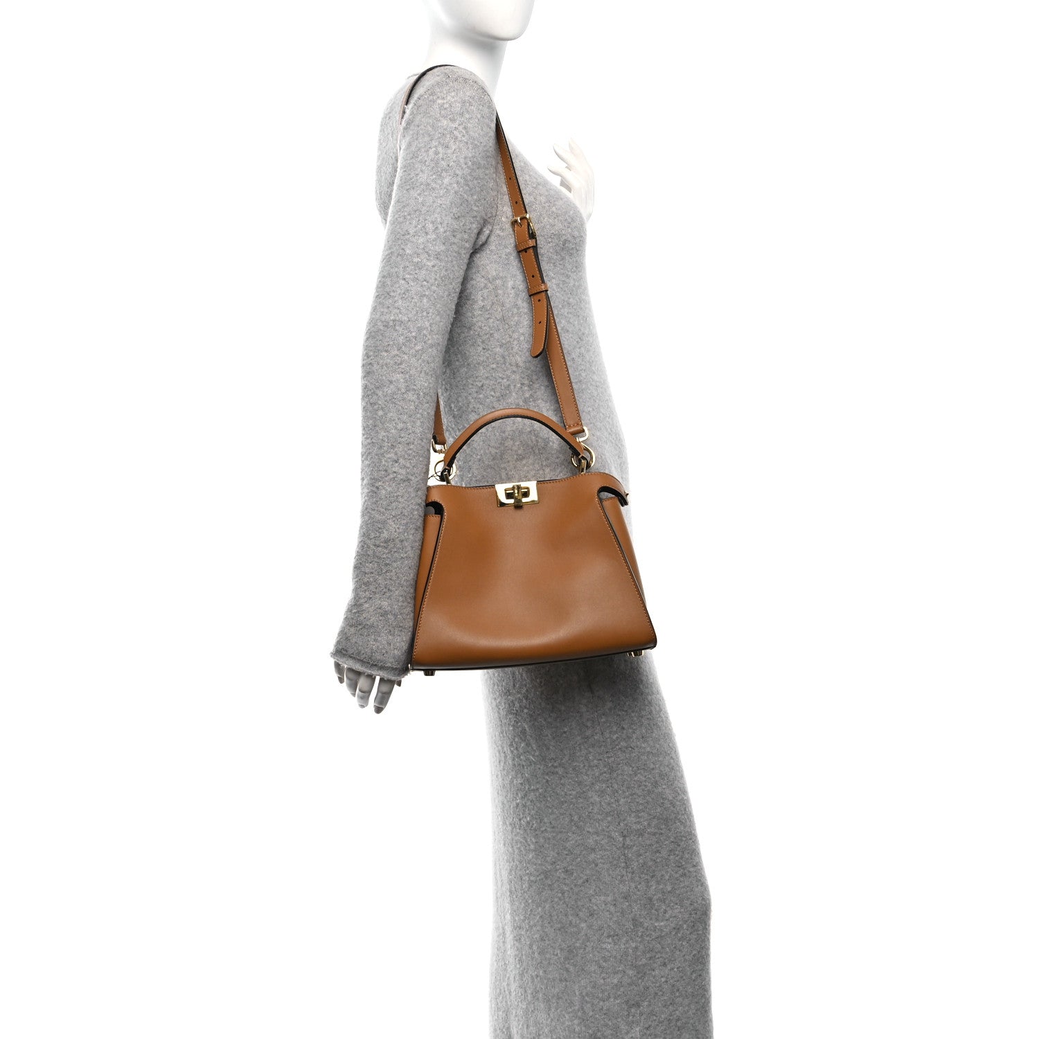 Fendi Vitello Tahiti Burro Bi-Color Medium Peekaboo Iconic Essentially Satchel Nocciola Asfalto Cast 2 of 9