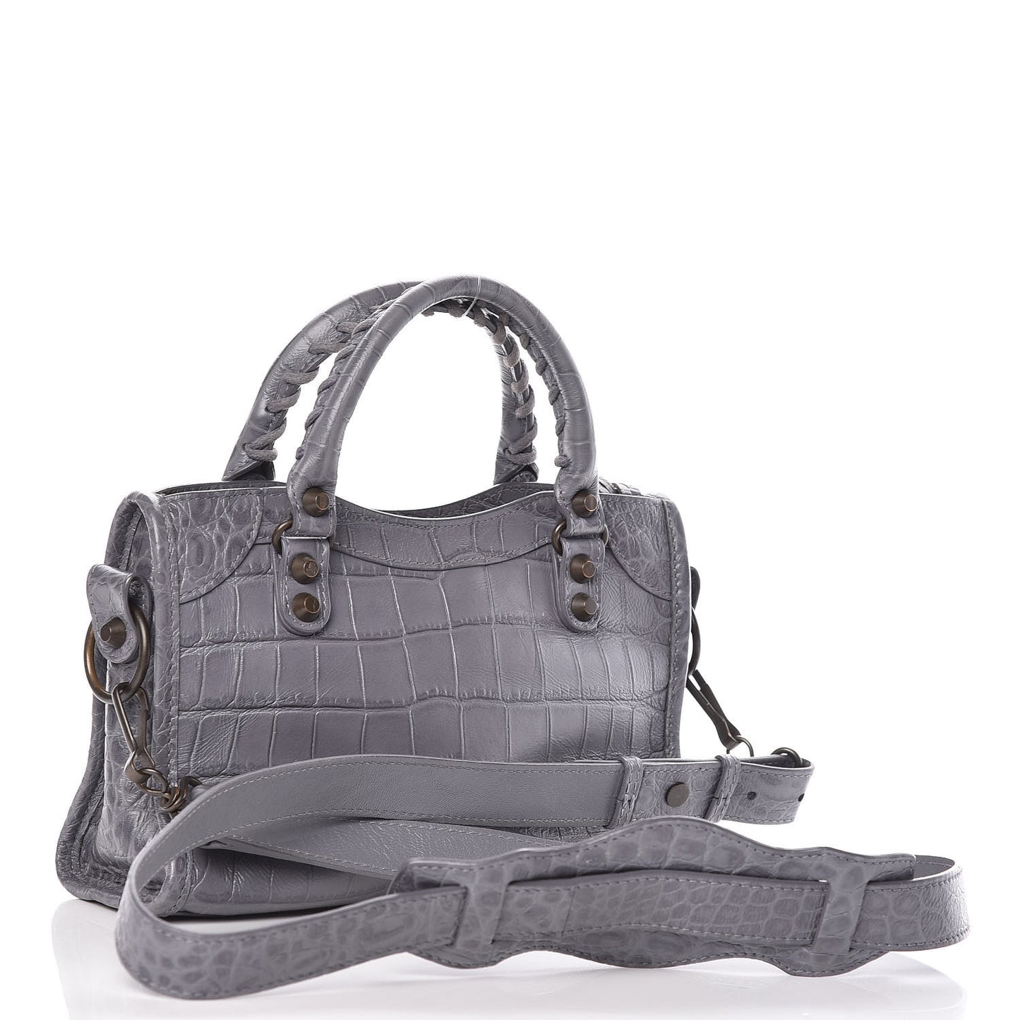 Calfskin Crocodile Embossed Classic Hardware Mini City Gris Beton
