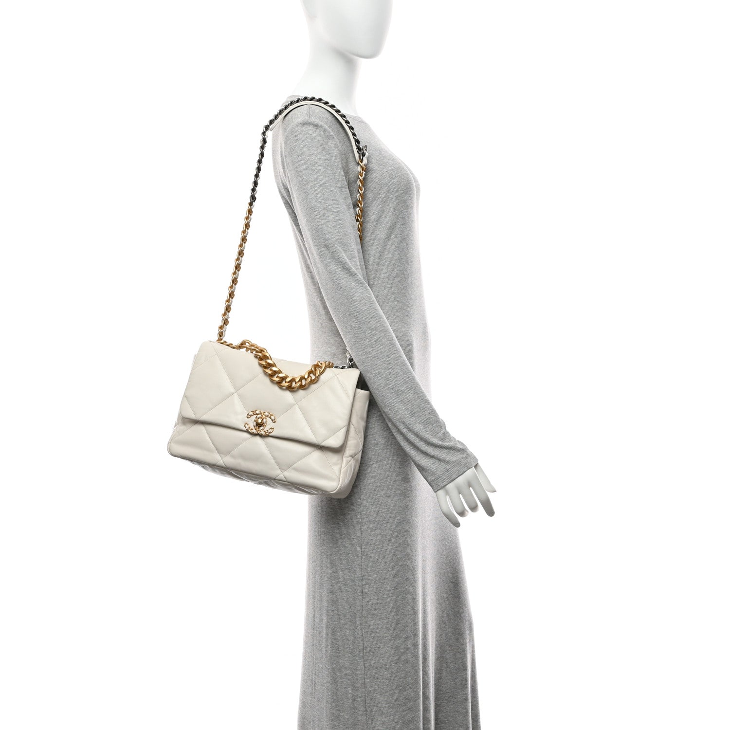 Chanel Goatskin Quilted Large Chanel 19 Flap White 2 of 10