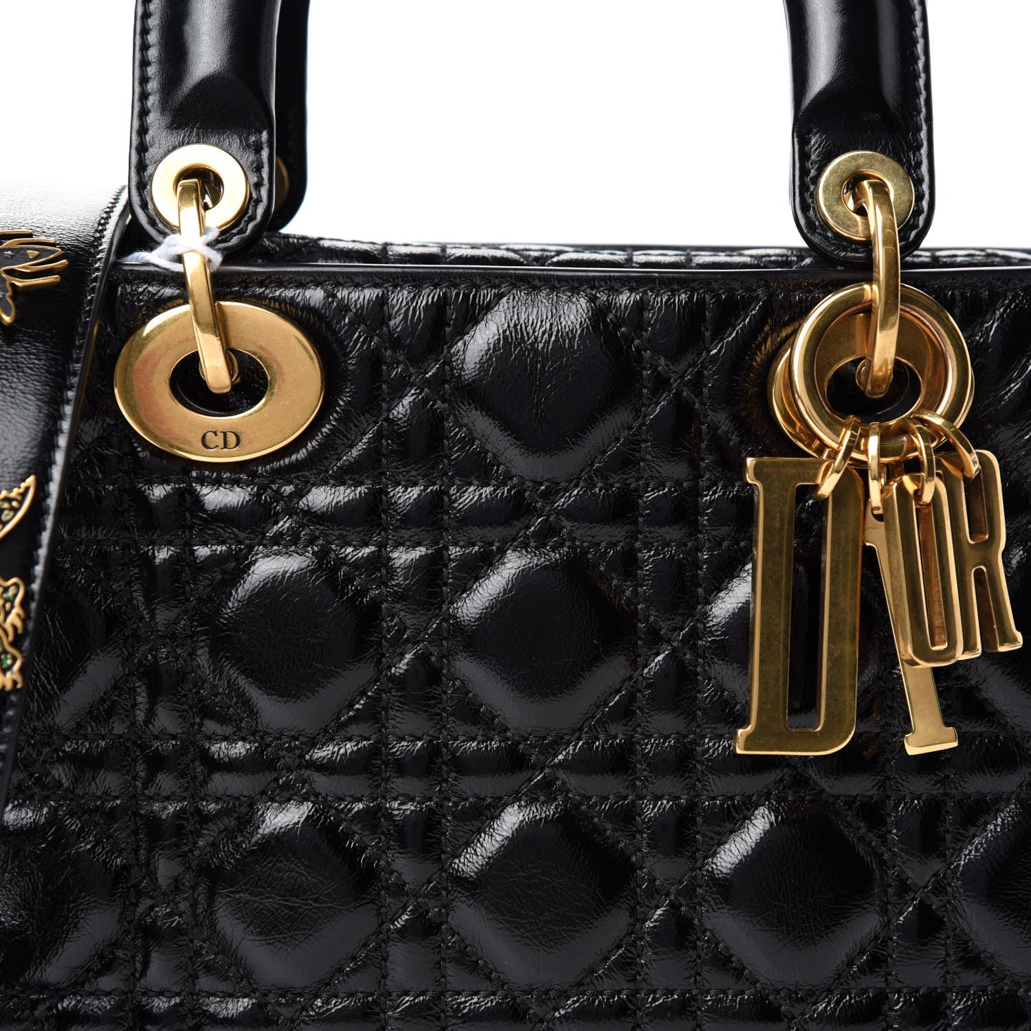 Christian Dior Crinkled Patent Cannage Small Lucky Badges My Lady Dior Black 10 of 11
