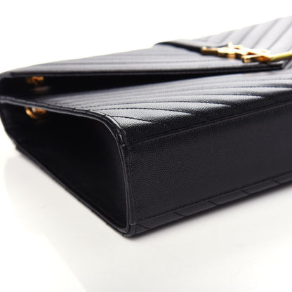 Saint Laurent Grain De Poudre Matelasse Chevron Large Monogram Satchel Black 7 of 8