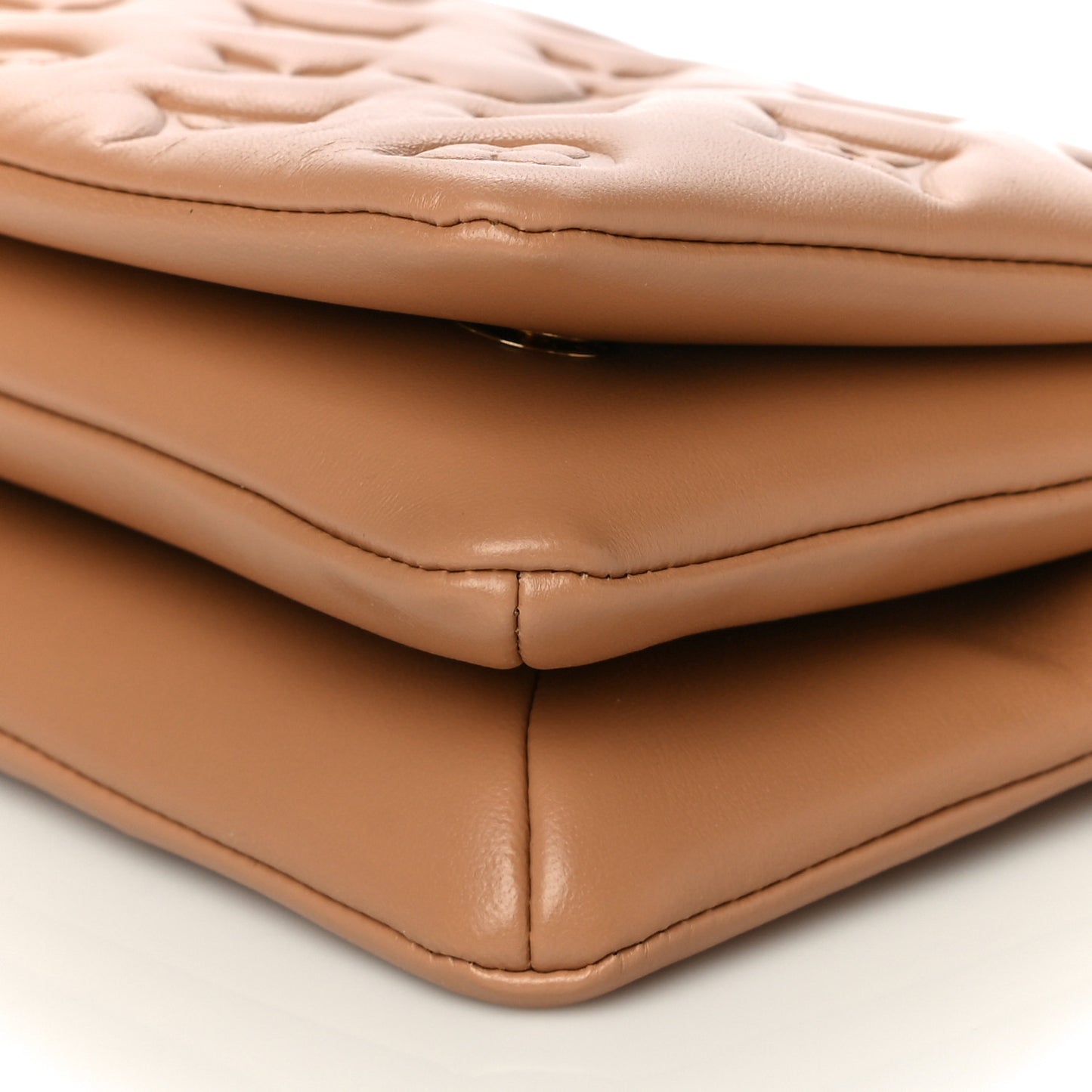 Lambskin Embossed Monogram Pochette Coussin Camel