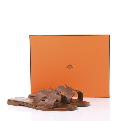 Hermes Box Calfskin Oran Sandals 38 Gold 9 of 9