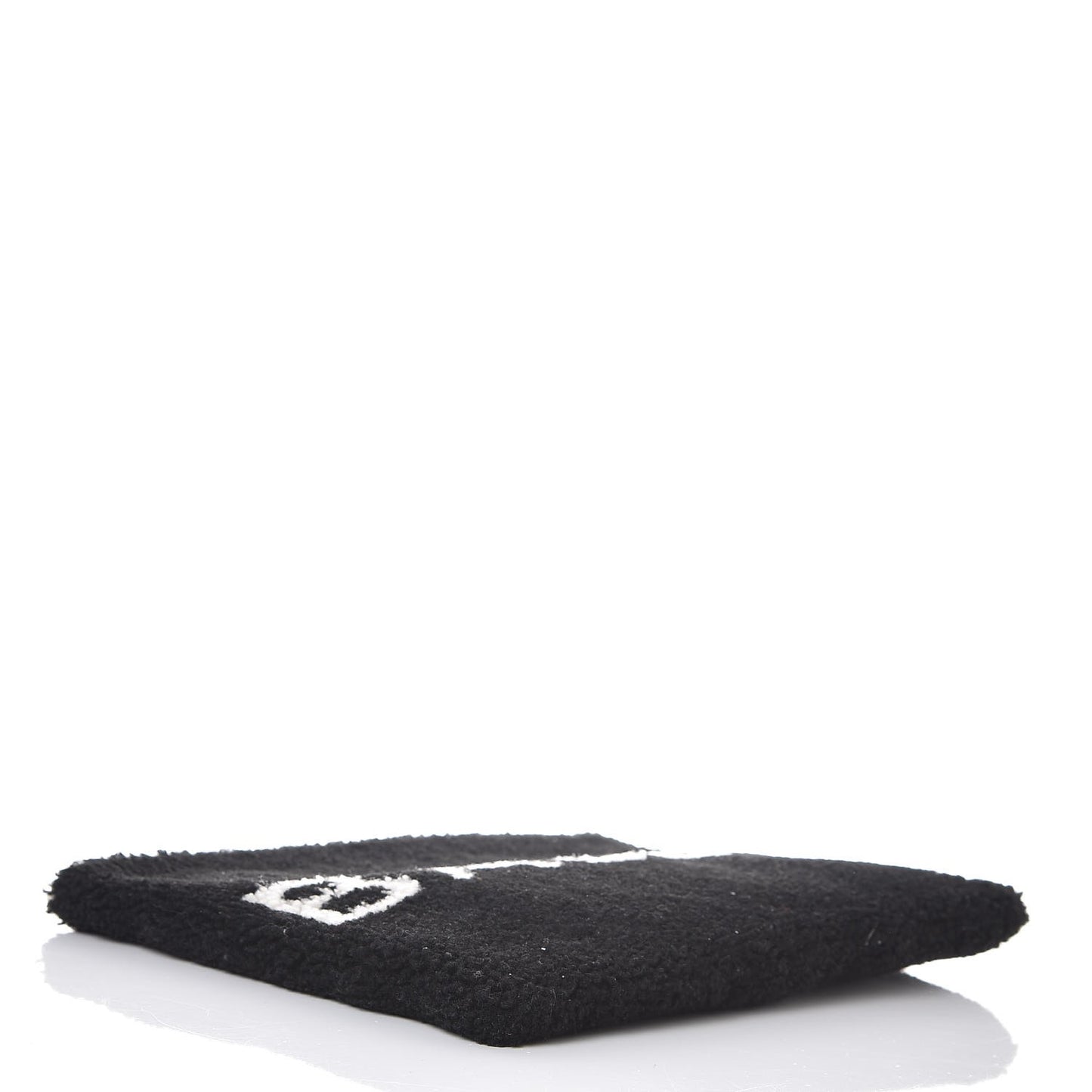 Sheepskin Shearling Contrasted Logo Large Zip Pouch Black