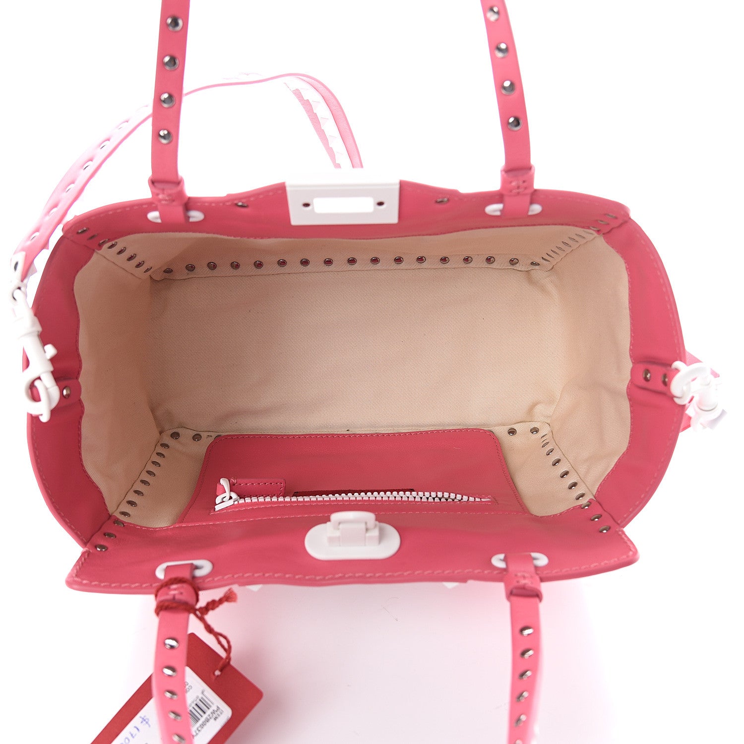 Valentino Garavani Vitello Colorblock Small Free Rockstud Tote Shadow Pink Optic White 4 of 8