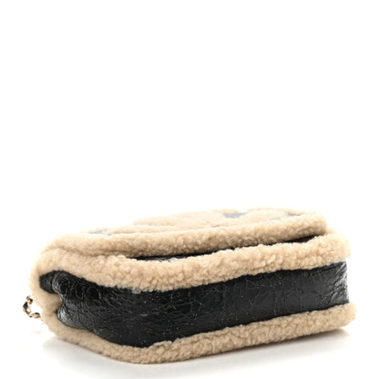 Chanel Shiny Crumpled Sheepskin Shearling CC Mania Flap Bag Black Beige 4 of 12