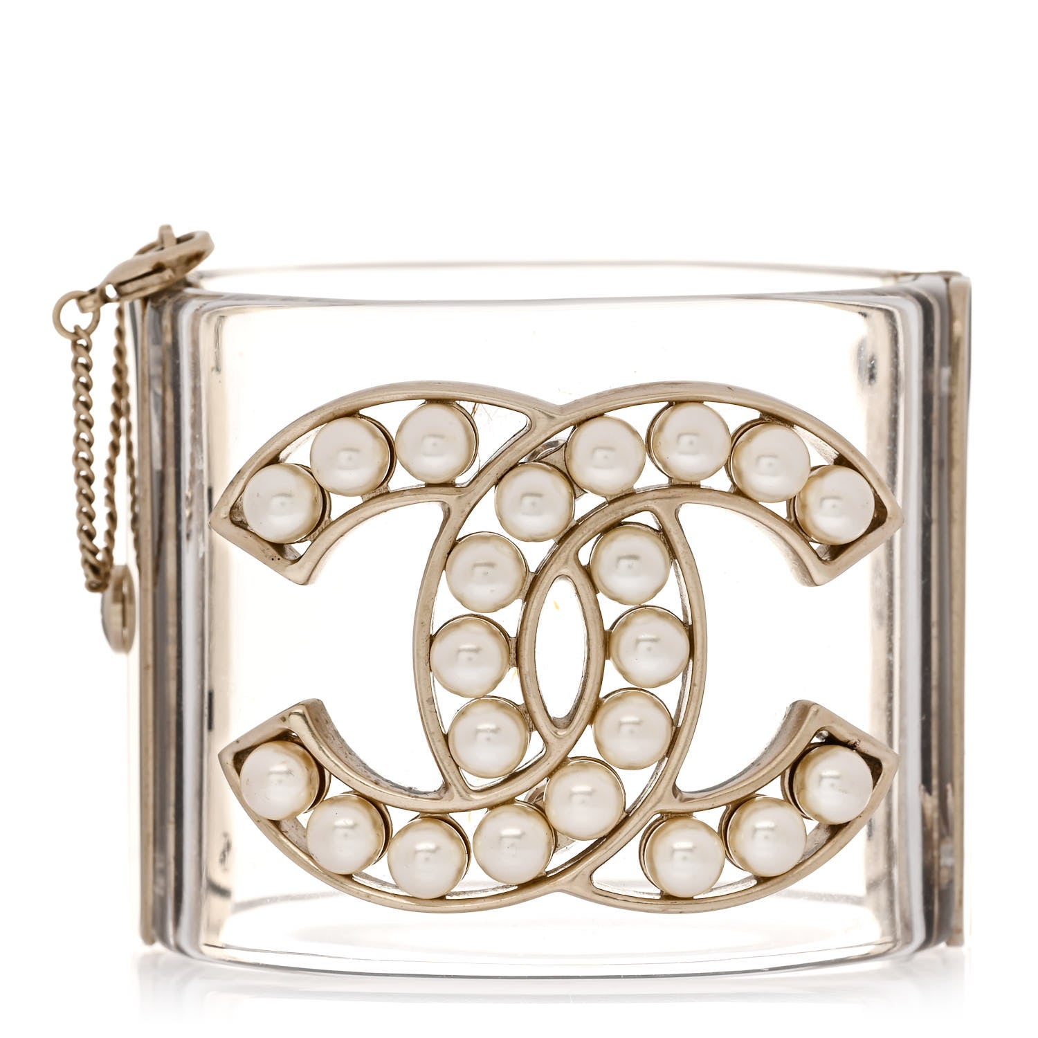Chanel Lucite Pearl CC Cuff Light Gold 1 of 4