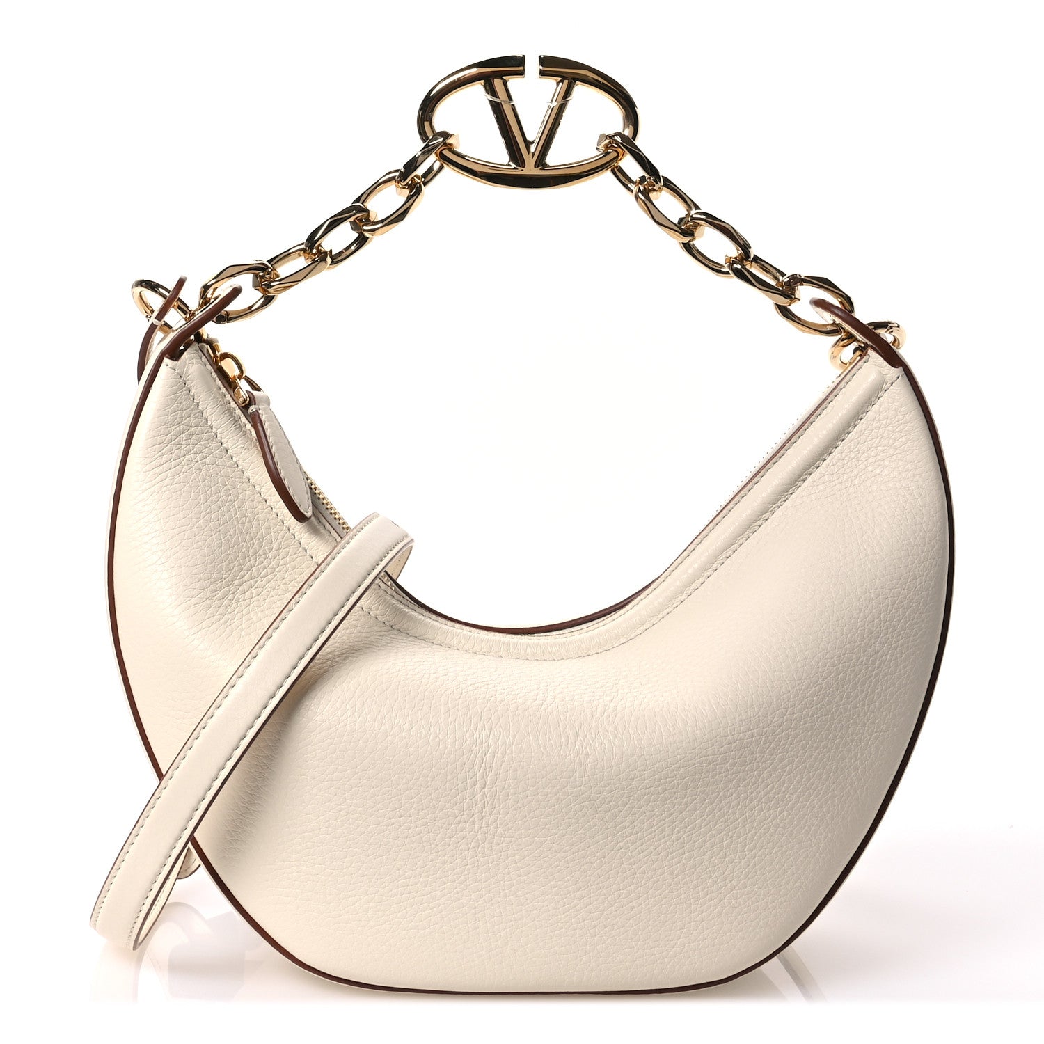 Valentino Garavani Grainy Calfskin Small Vlogo Moon Hobo Bag Ivory 1 of 9