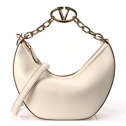Valentino Garavani Grainy Calfskin Small Vlogo Moon Hobo Bag Ivory 1 of 9