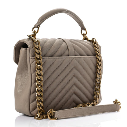 Saint Laurent Sheepskin Matelasse Chevron Monogram Medium College Bag Dark Beige 3 of 7