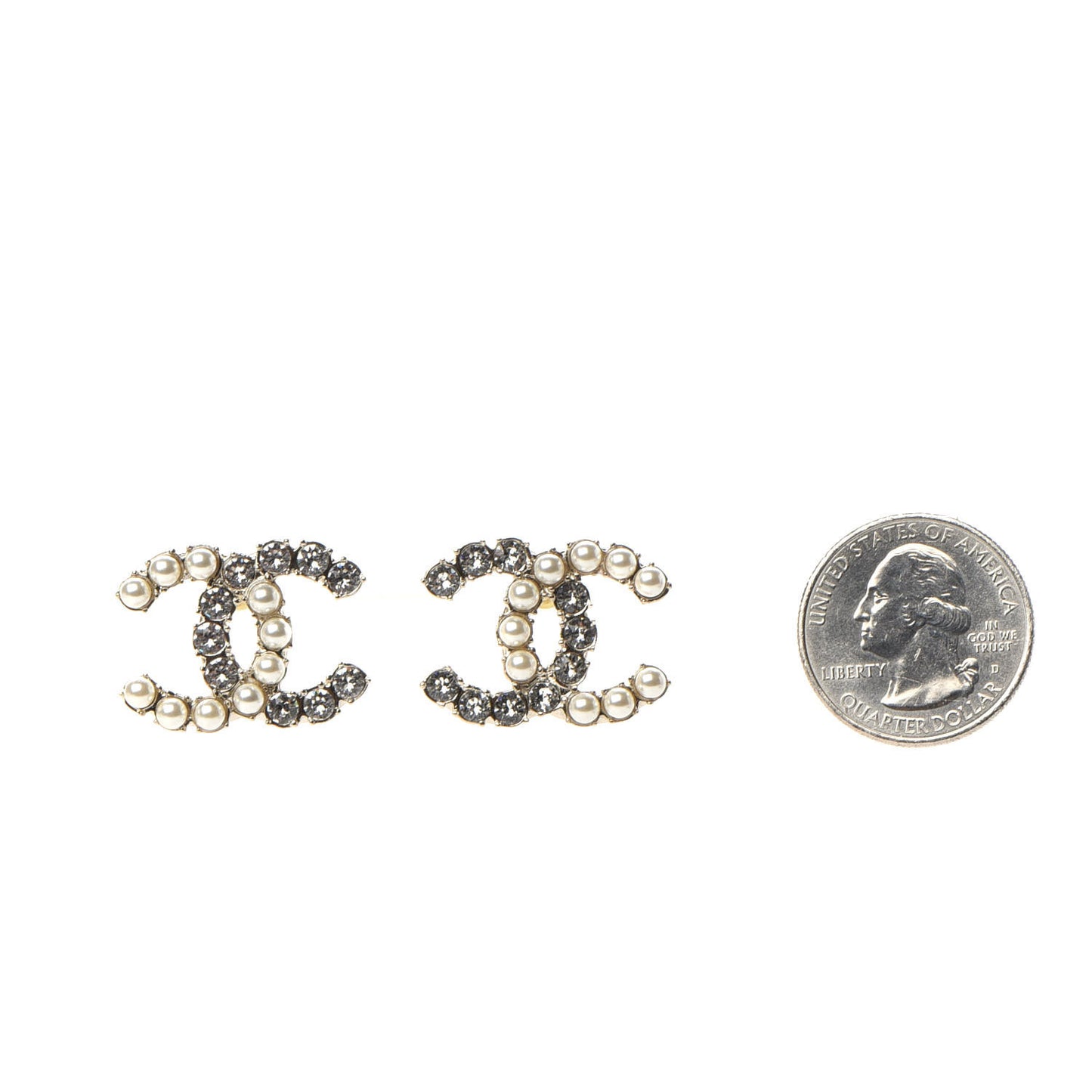 Crystal Pearl CC Dazzling Domino Earrings Gold