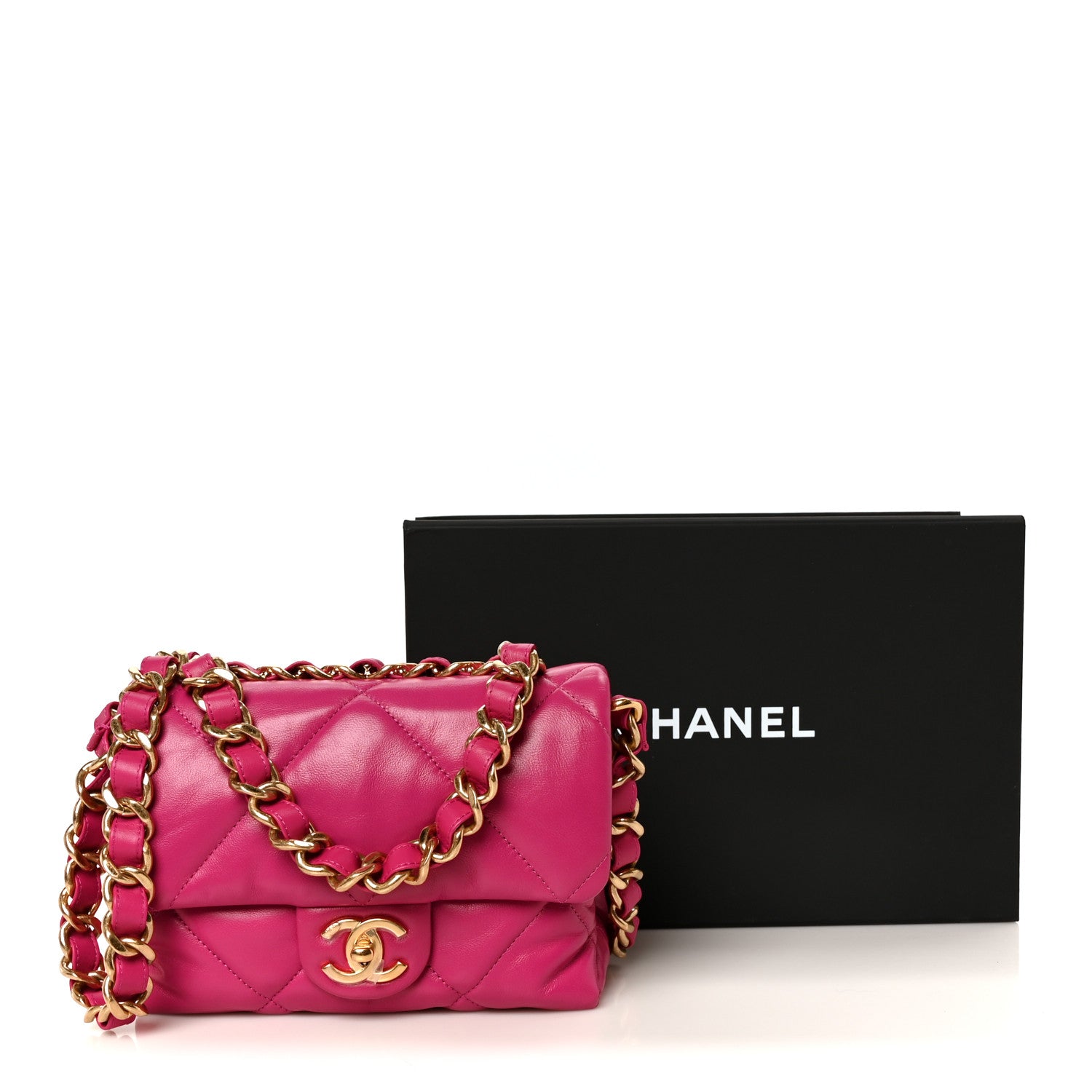 Chanel Lambskin Quilted Small Chain Top Handle Flap Fuchsia 13 of 13