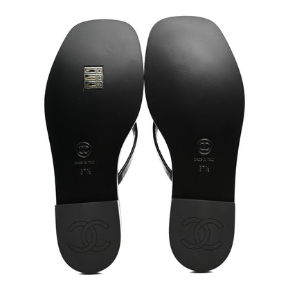 Chanel Goatskin CC Times Square Thong Sandals 37.5 Black 6 of 10