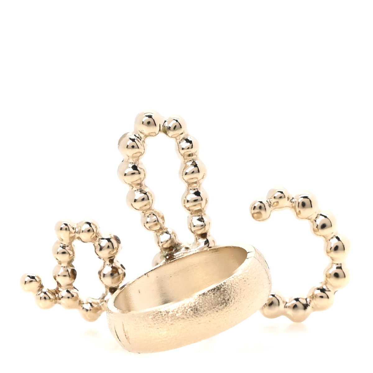 Chanel Crystal Pearl Cha-Nel Rings Set Gold 3 of 7