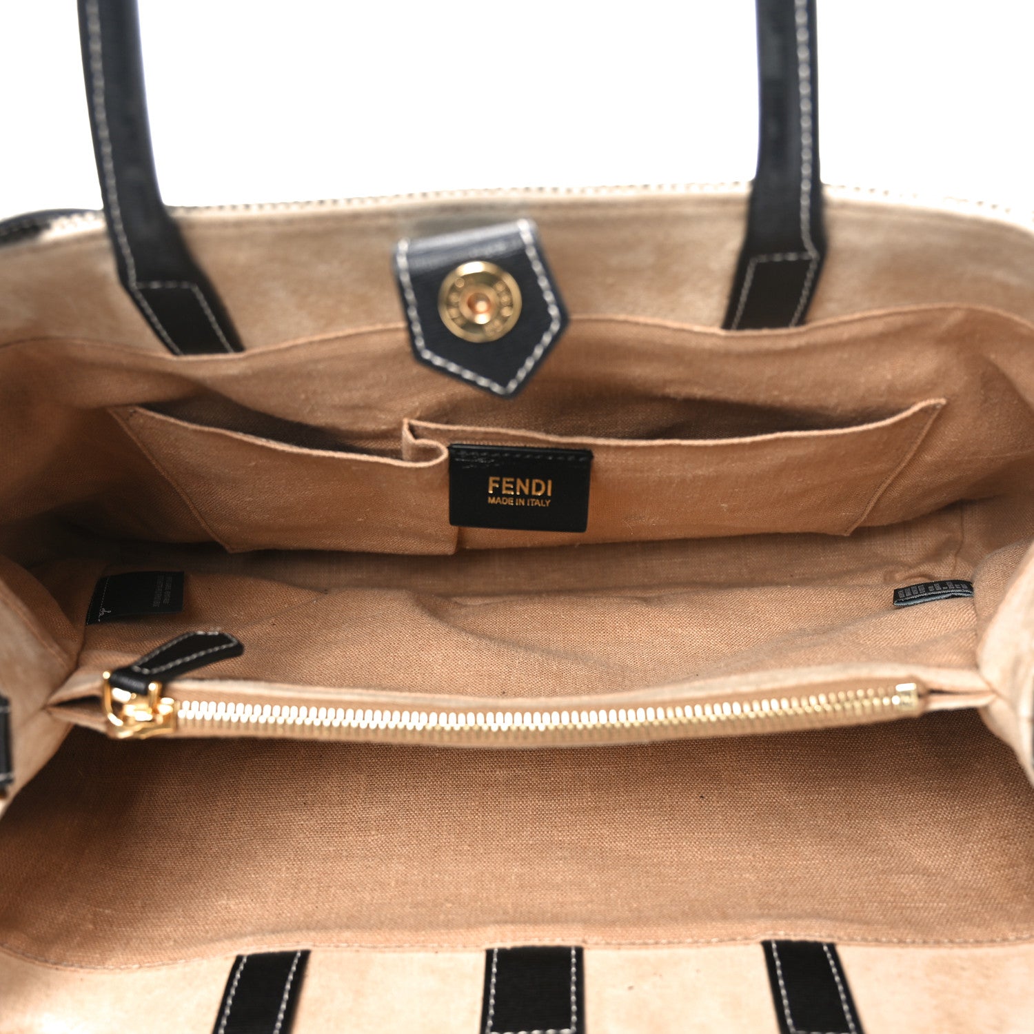 Fendi Canvas Vitello Regular 2Jours Tote White Black 5 of 10