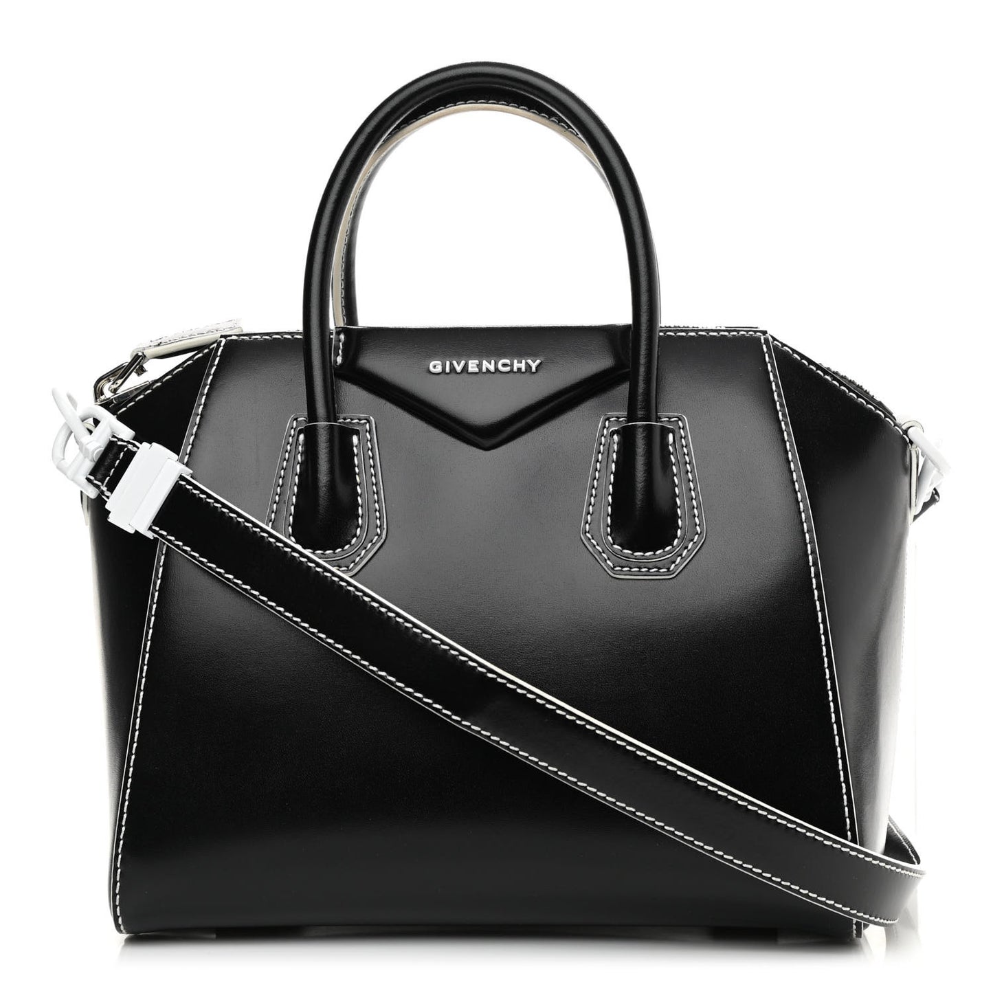 Calfskin Contrast Topstitch Small Antigona Black White
