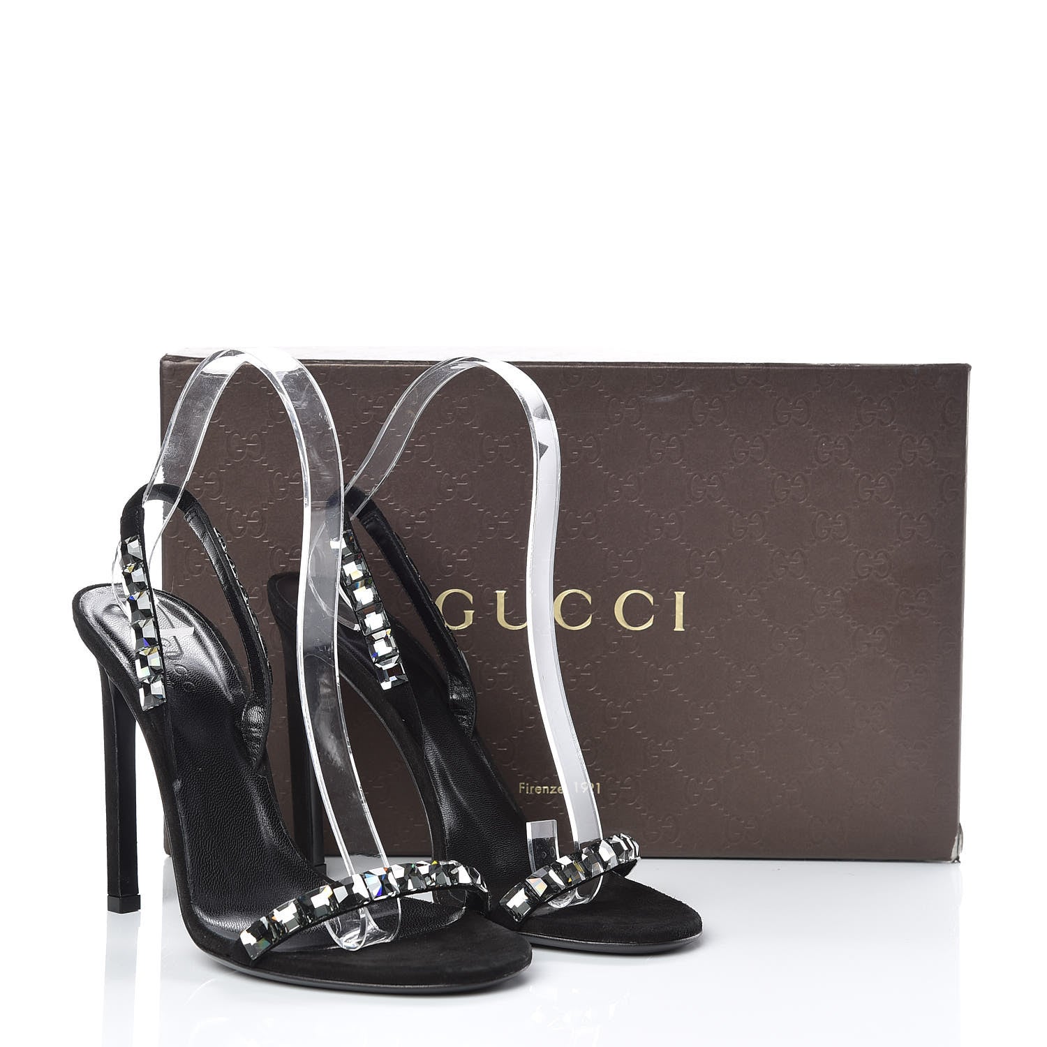 Gucci Kid Scamosciato Crystallo Mallory Slingback Sandal 36.5 Black 10 of 10