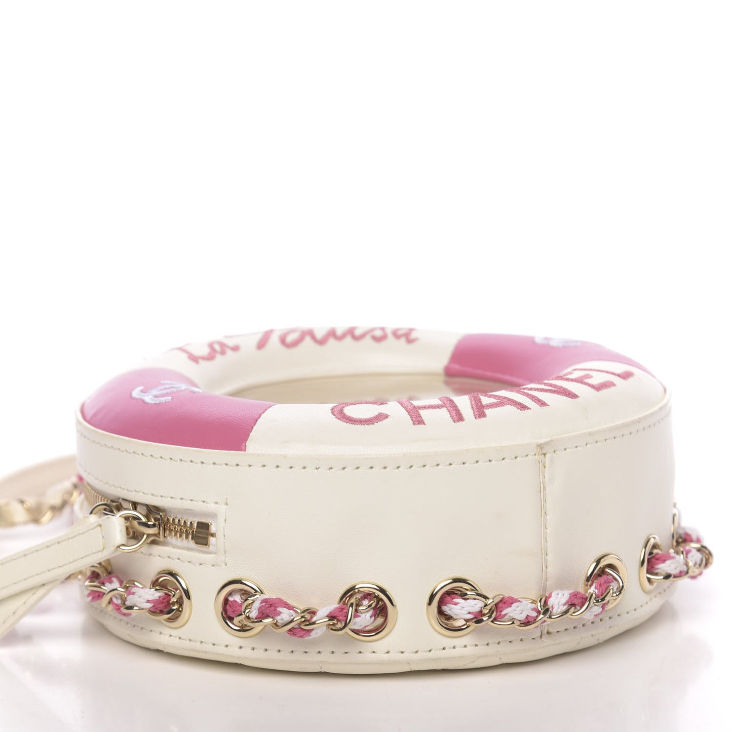 Lambskin Coco Lifesaver Round Bag Pink White