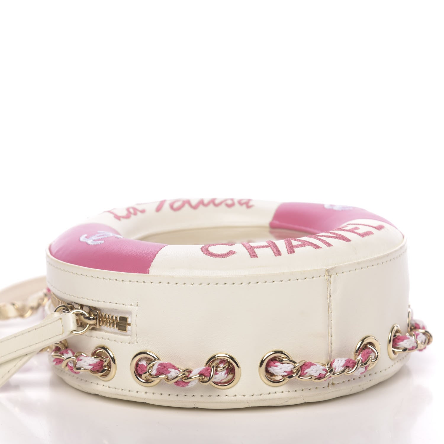 Chanel Lambskin Coco Lifesaver Round Bag Pink White 10 of 13