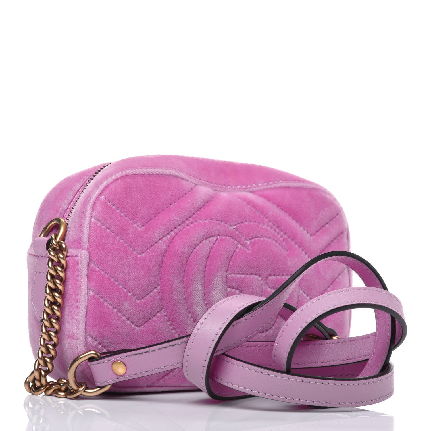 Gucci Velvet Matelasse Marquise Crystals Mini GG Marmont Chain Shoulder Bag Malva 3 of 14