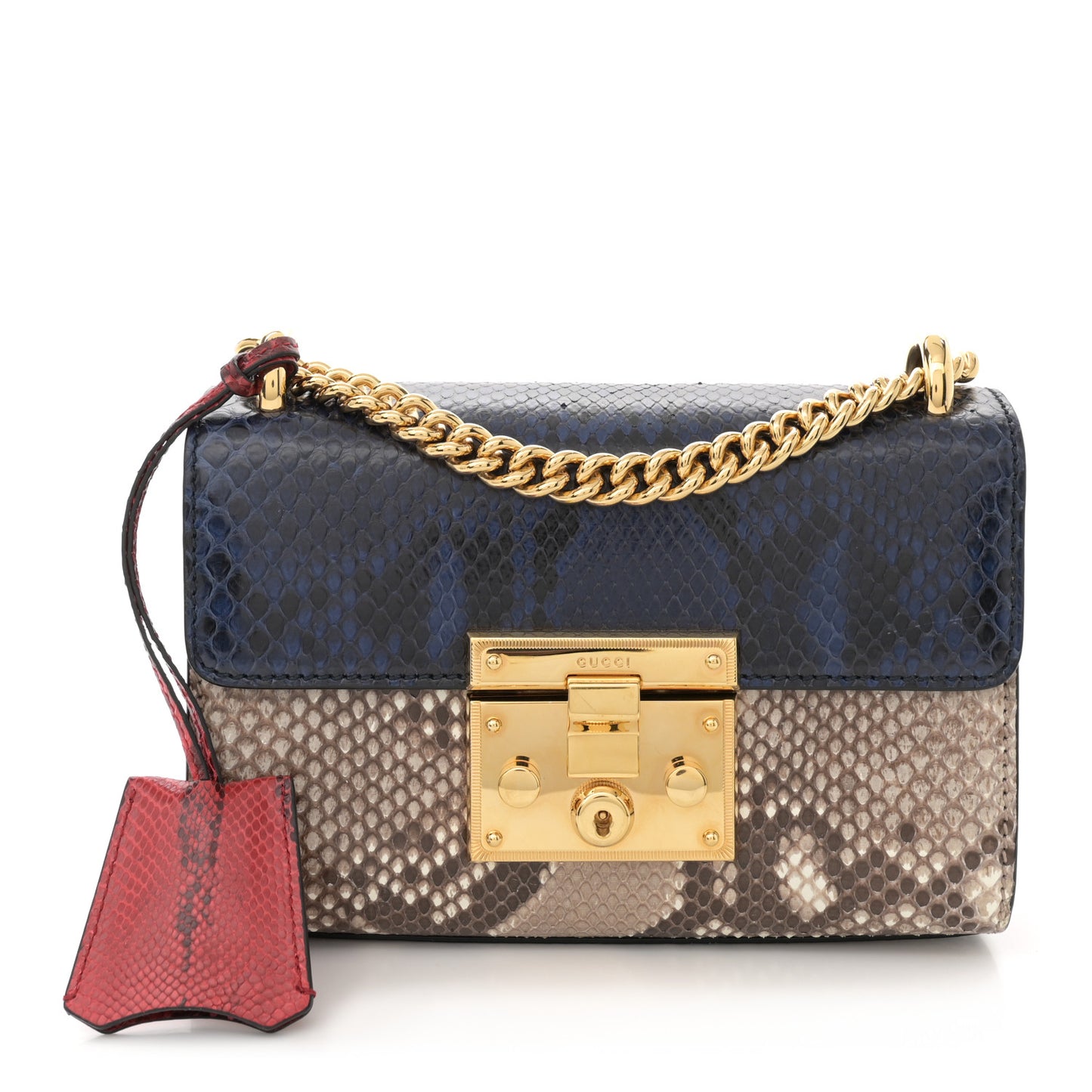 Snakeskin Small Padlock Shoulder Bag Natural Navy Red