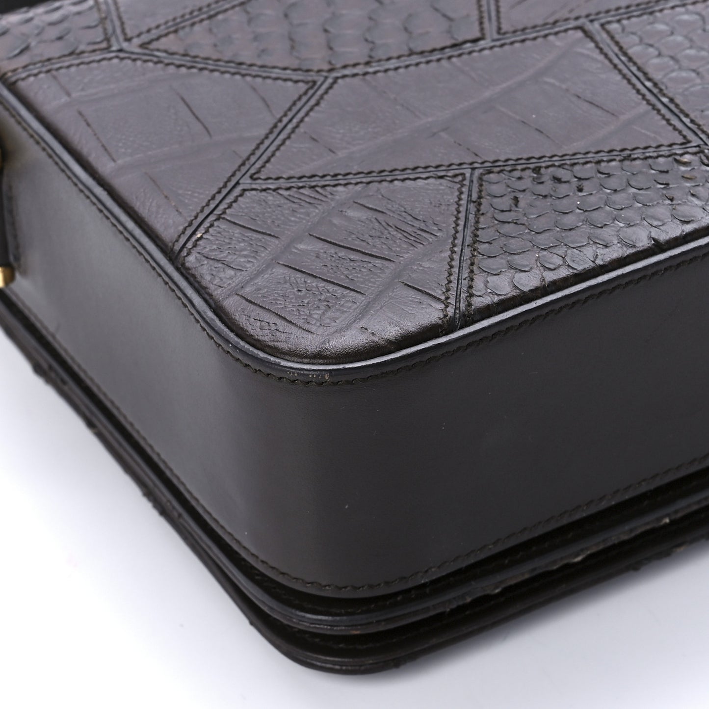 Reptile Calfskin Embossed Patchwork Animal Monogram Universite Bag Brown