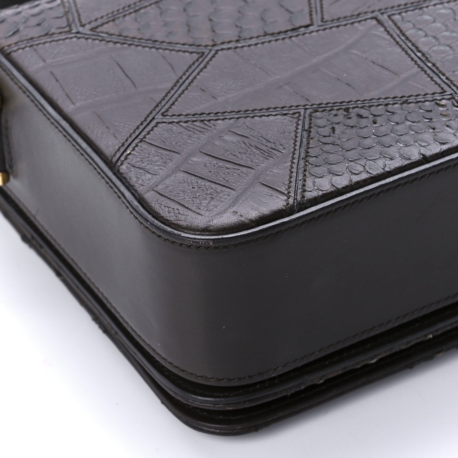 Saint Laurent Reptile Calfskin Embossed Patchwork Animal Monogram Universite Bag Brown 9 of 10