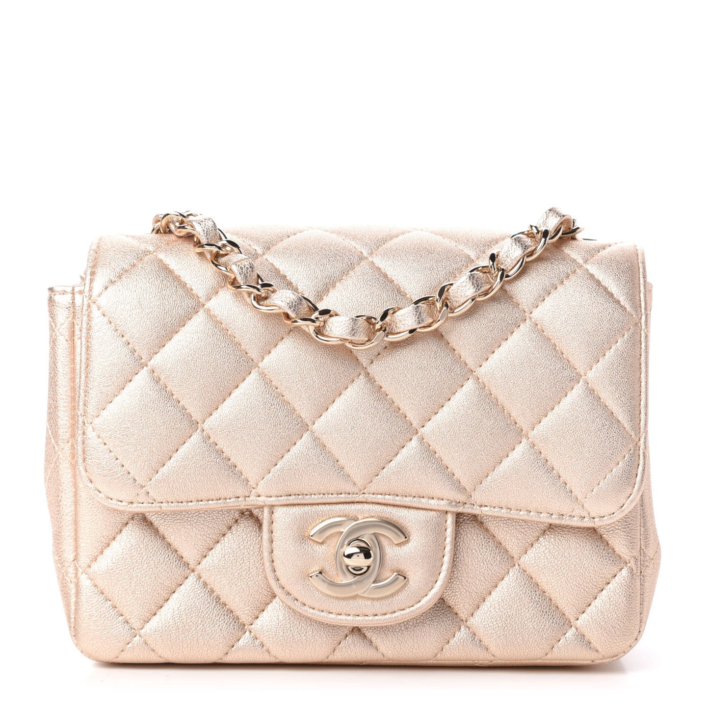 Metallic Lambskin Quilted Mini Square Flap Gold
