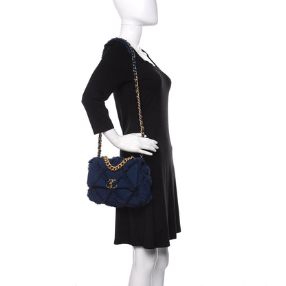Chanel Cotton Canvas Quilted Medium Chanel 19 Flap Navy Blue 2 of 10