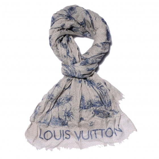 Louis Vuitton Cotton Linen Toile Etole De Louis Pareo Blue 1 of 7
