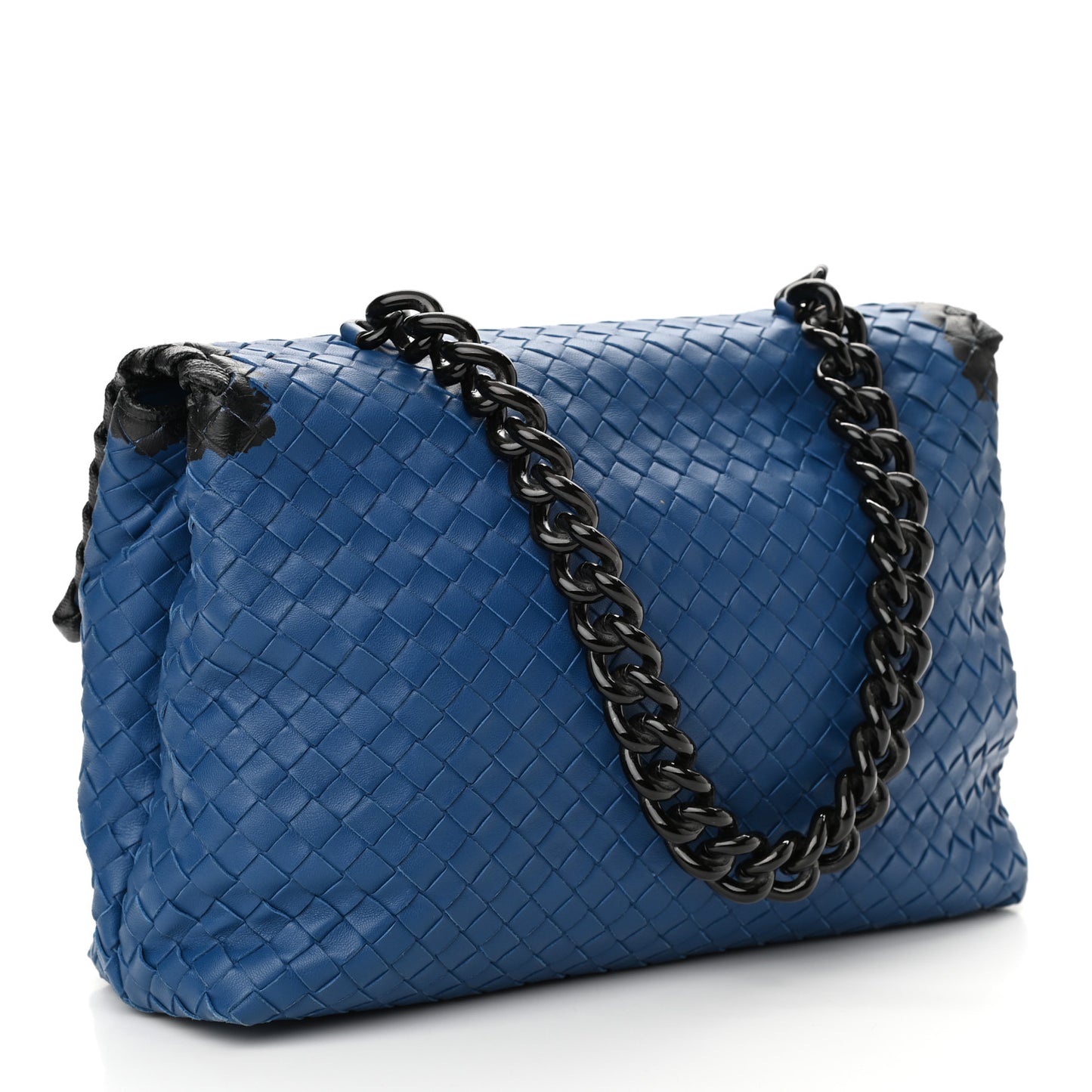 Nappa Intrecciato Glass Flap Bag Blue Black