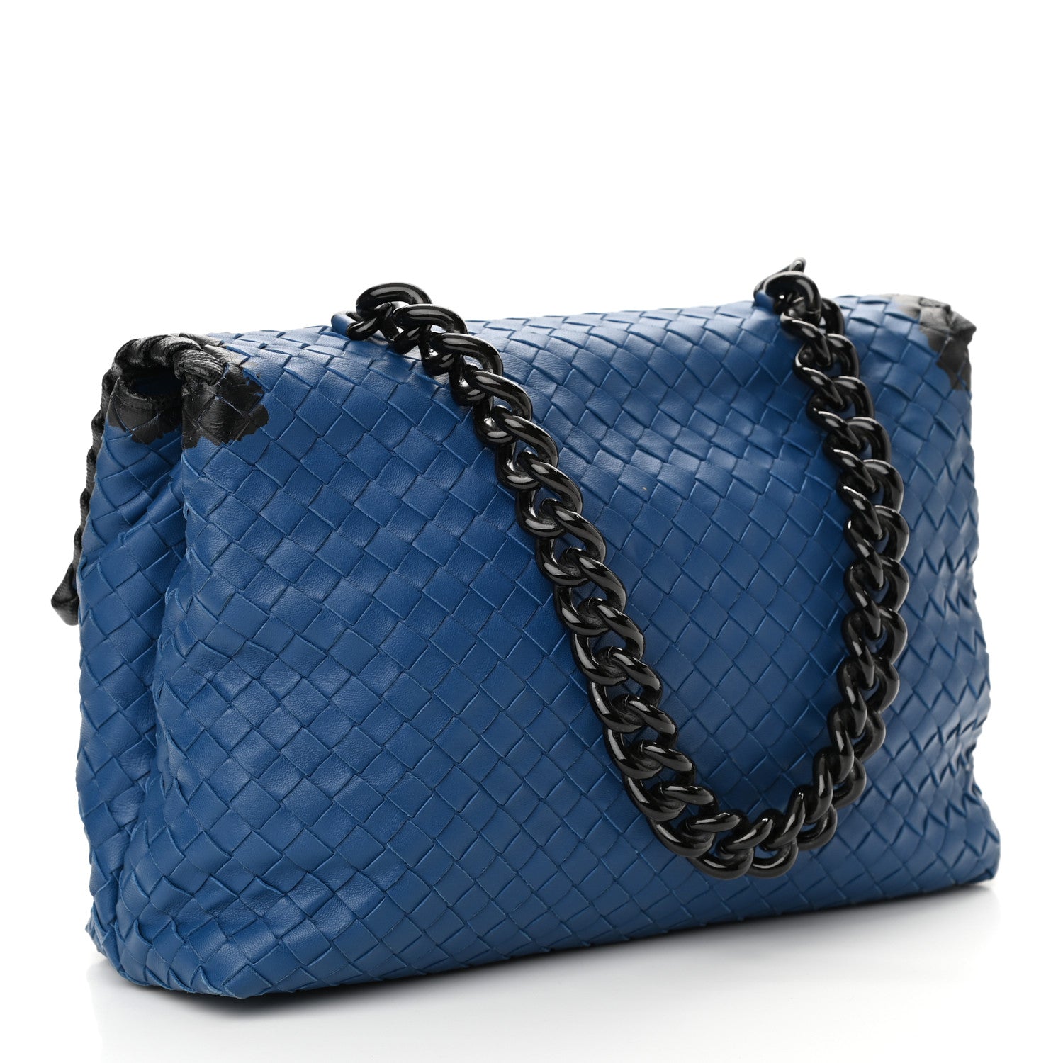 Bottega Veneta Nappa Intrecciato Glass Flap Bag Blue Black 3 of 9