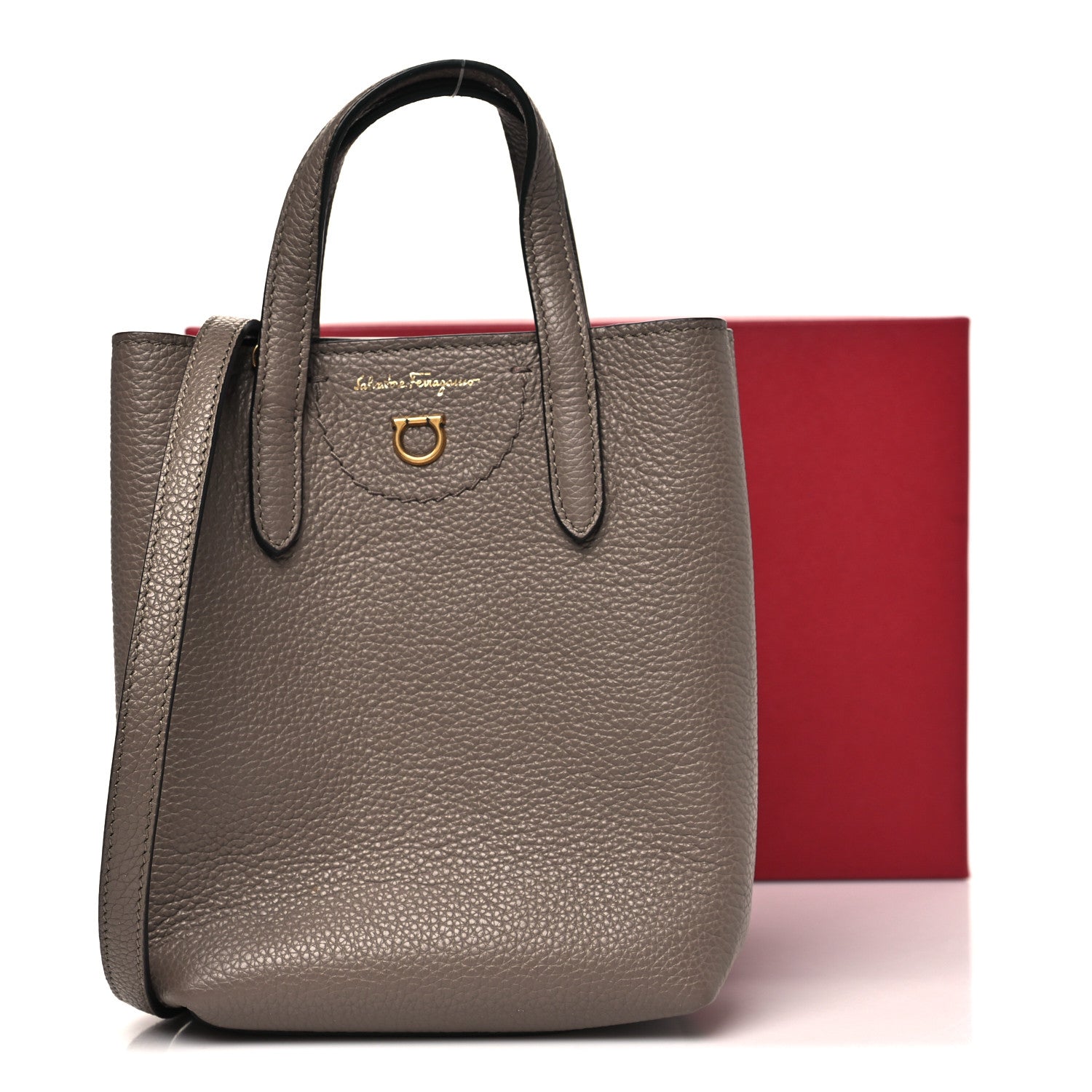 Salvatore Ferragamo Tumbled Calfskin Gancini Mini Bag Caraway Seed 10 of 10