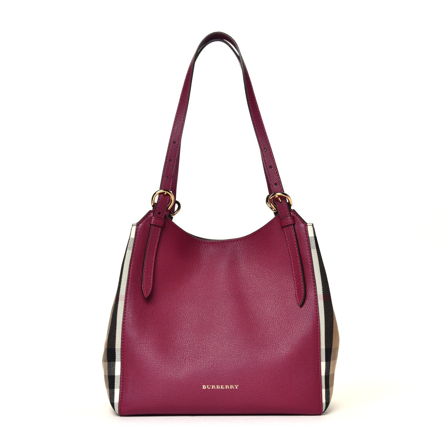 Burberry Grainy Calfskin House Check Small Canterbury Tote Berry Pink 1 of 5