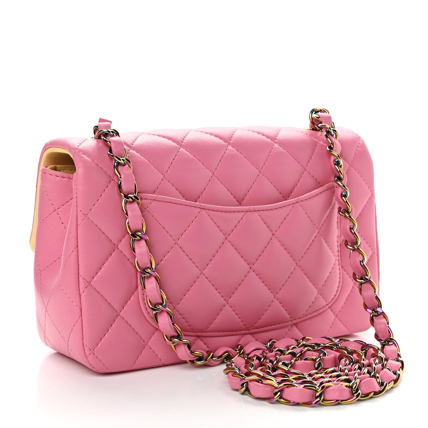 Lambskin Quilted Mini Rectangular Flap Pink Yellow