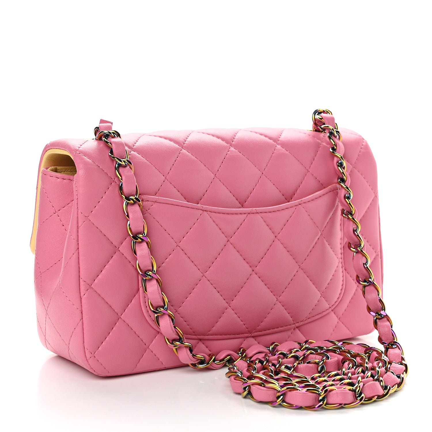 Chanel Lambskin Quilted Mini Rectangular Flap Pink Yellow 3 of 9