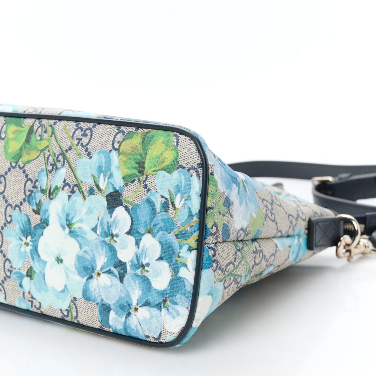 GG Supreme Monogram Blooms Small Zippered Tote Blue