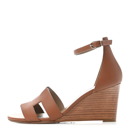 Hermes Calfskin Legend Wedge Sandals 37 Gold 1 of 4