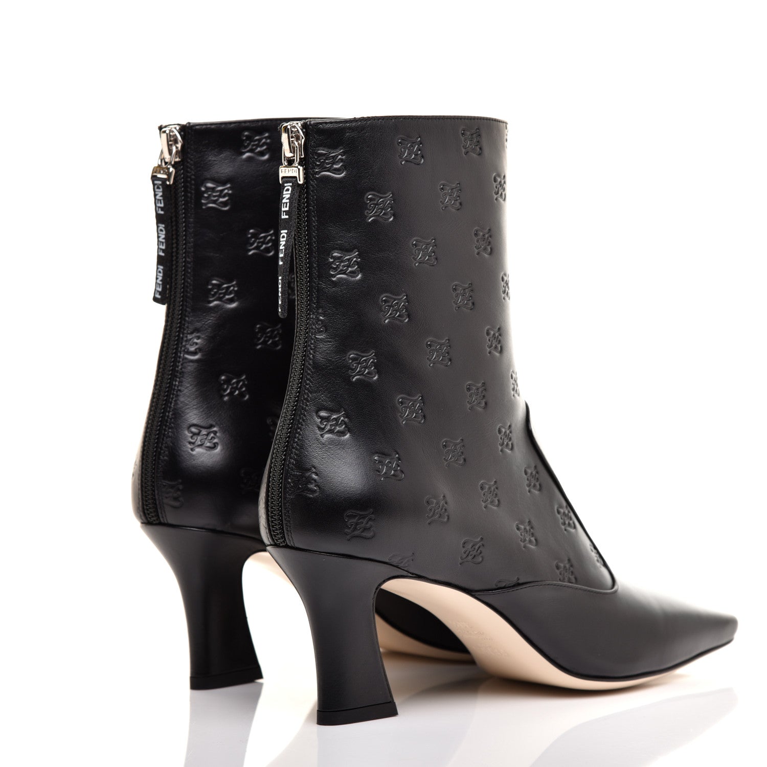 Fendi Vitello Karligraphy Embossed FFreedom Ankle Boots 38.5 Black 4 of 8