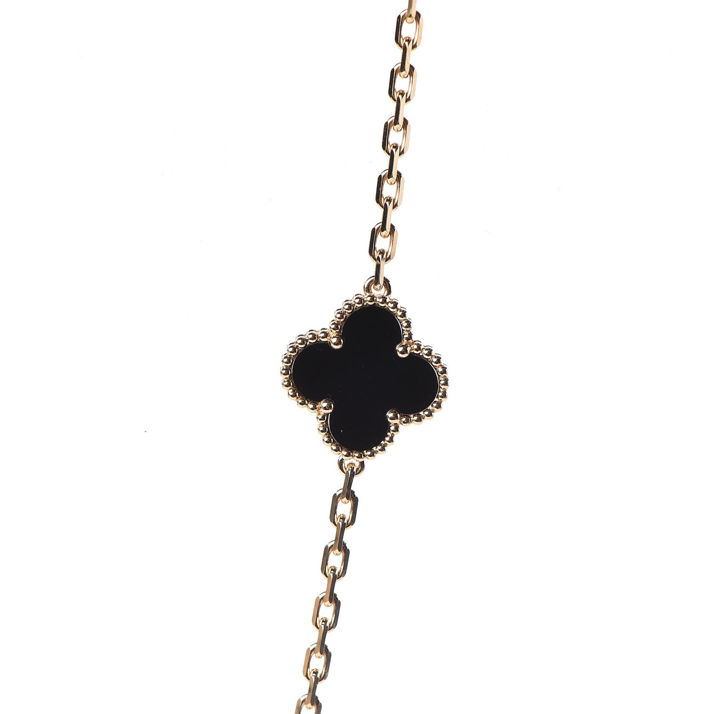 18K Yellow Gold Black Onyx 10 Motifs Vintage Alhambra Necklace