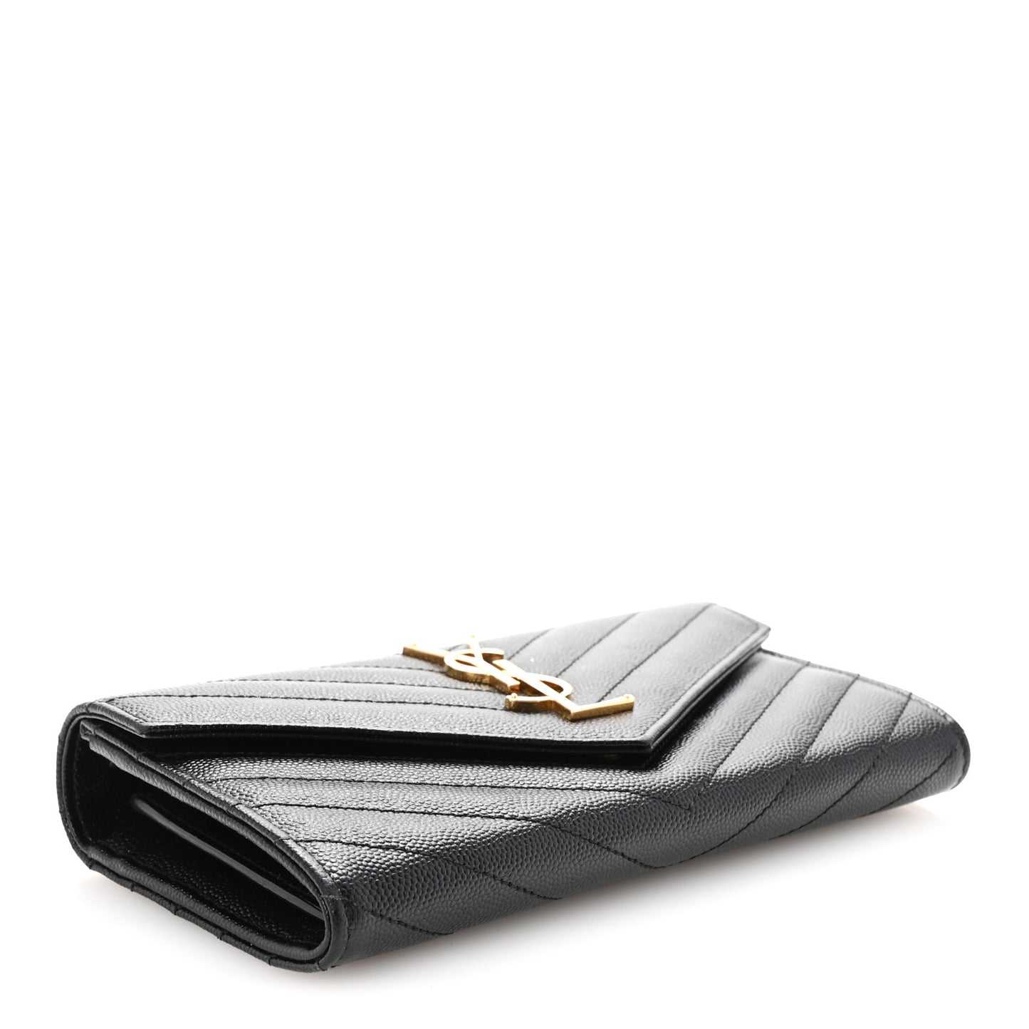 Grain De Poudre Matelasse Chevron Monogram Flap Wallet Black