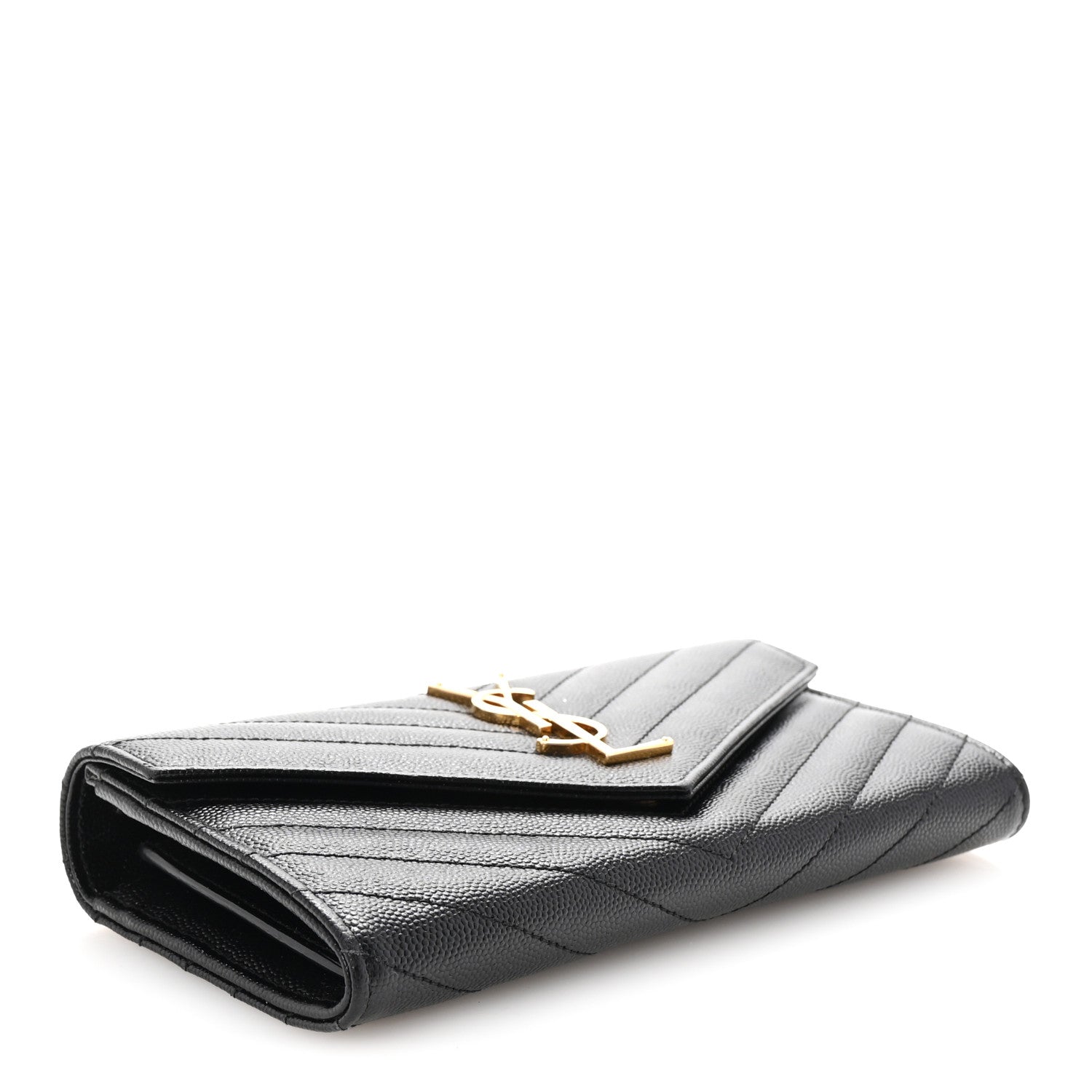 Saint Laurent Grain De Poudre Matelasse Chevron Monogram Flap Wallet Black 4 of 7