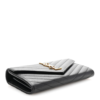 Saint Laurent Grain De Poudre Matelasse Chevron Monogram Flap Wallet Black 4 of 7