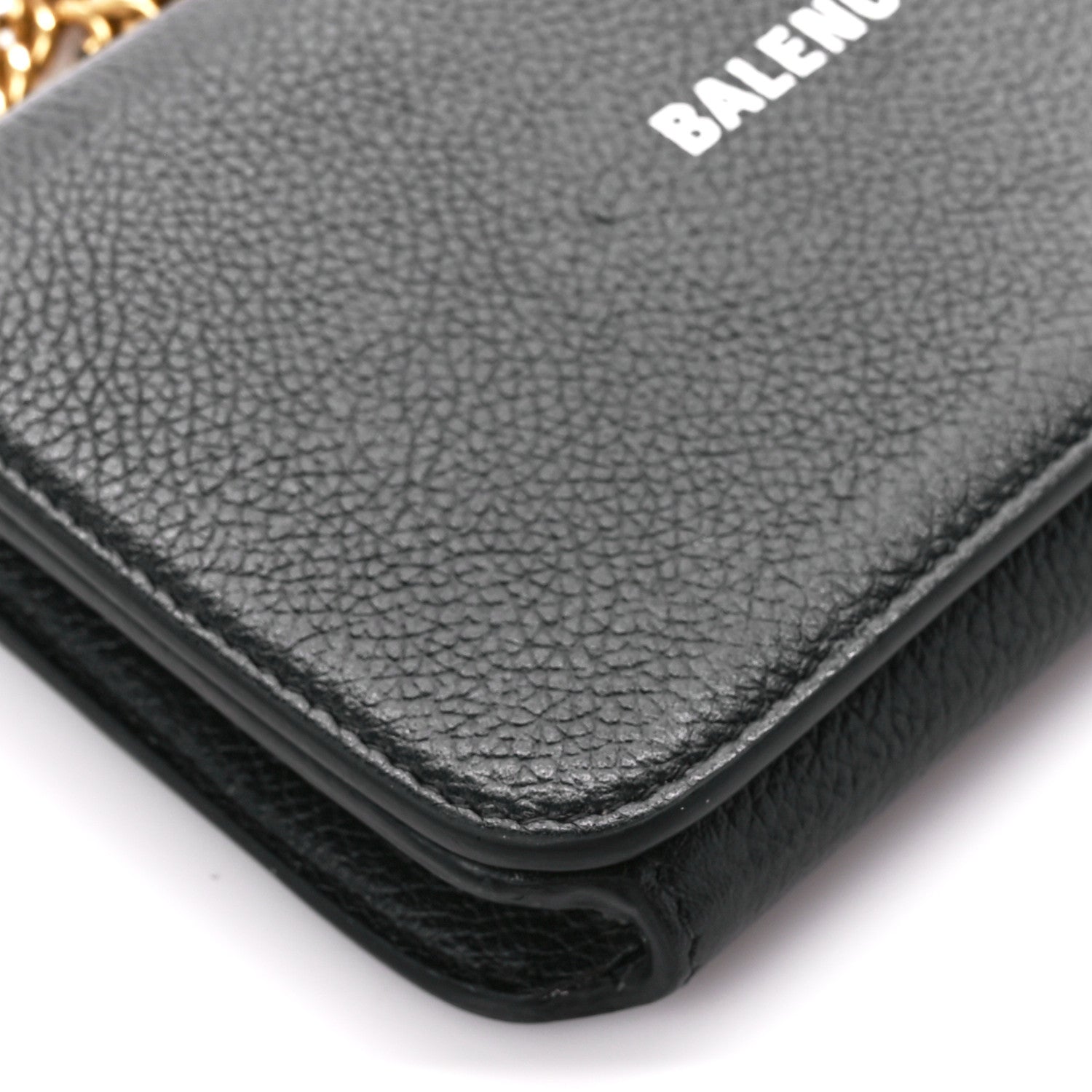 Balenciaga Grained Calfskin Logo Cash Phone Holder Wallet On Chain Black White 9 of 12
