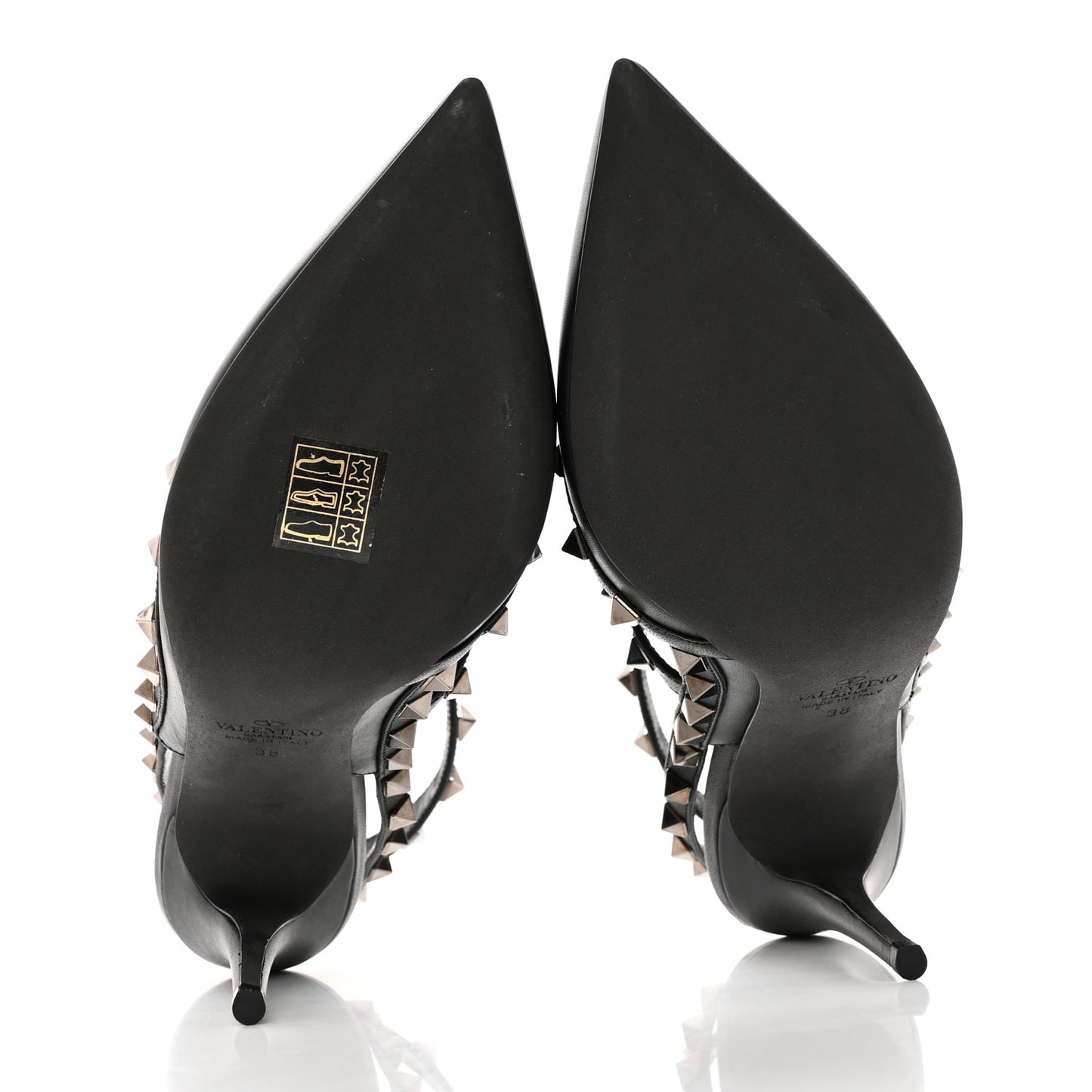 Calfskin Nappa Rockstud Ankle Strap 100mm Pumps 38 Black