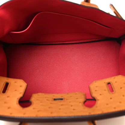 Hermes Ostrich Horseshoe Birkin 30 Cognac Rose Extreme 5 of 16
