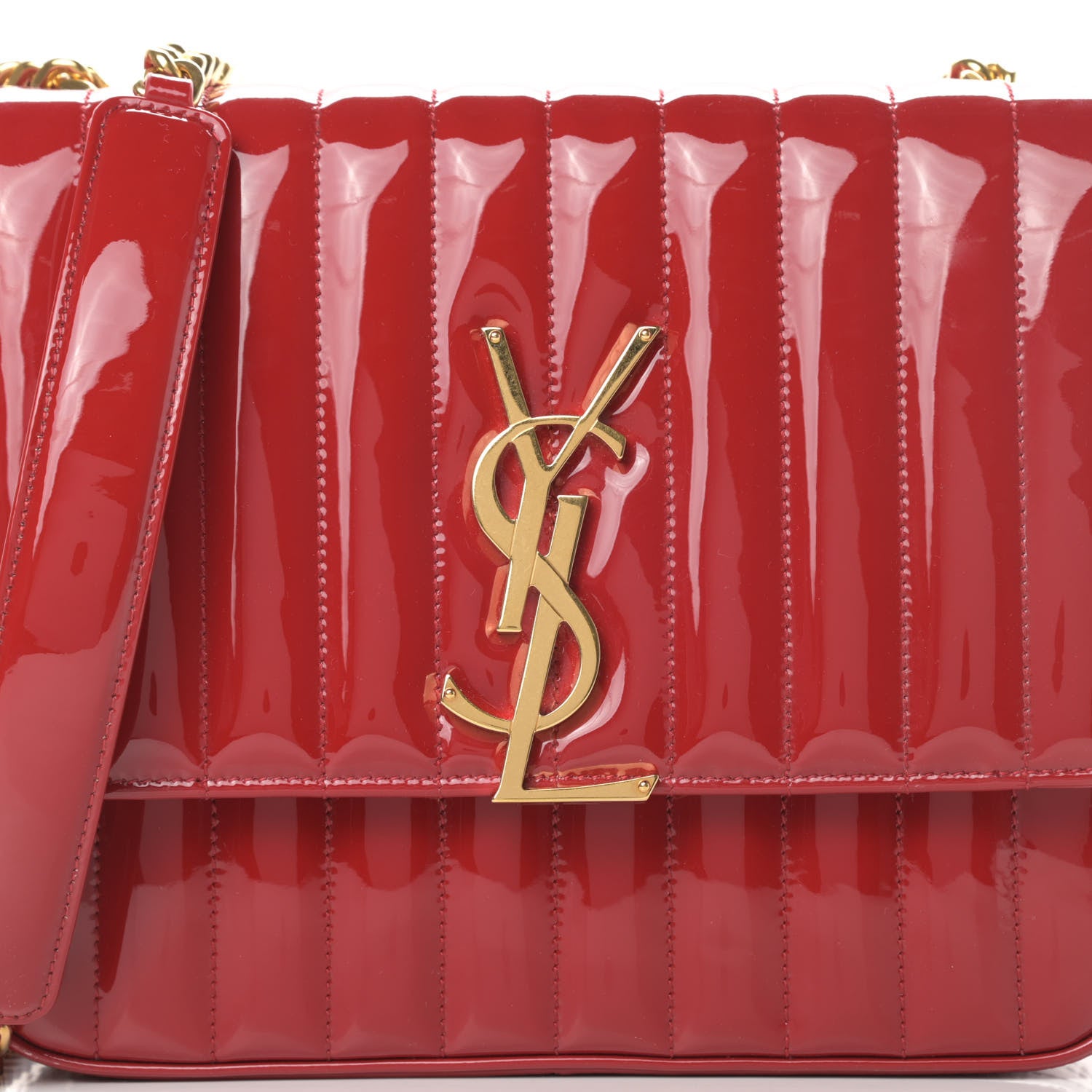 Saint Laurent Patent Matelasse Monogram Large Vicky Chain Bag Rouge Eros 8 of 11