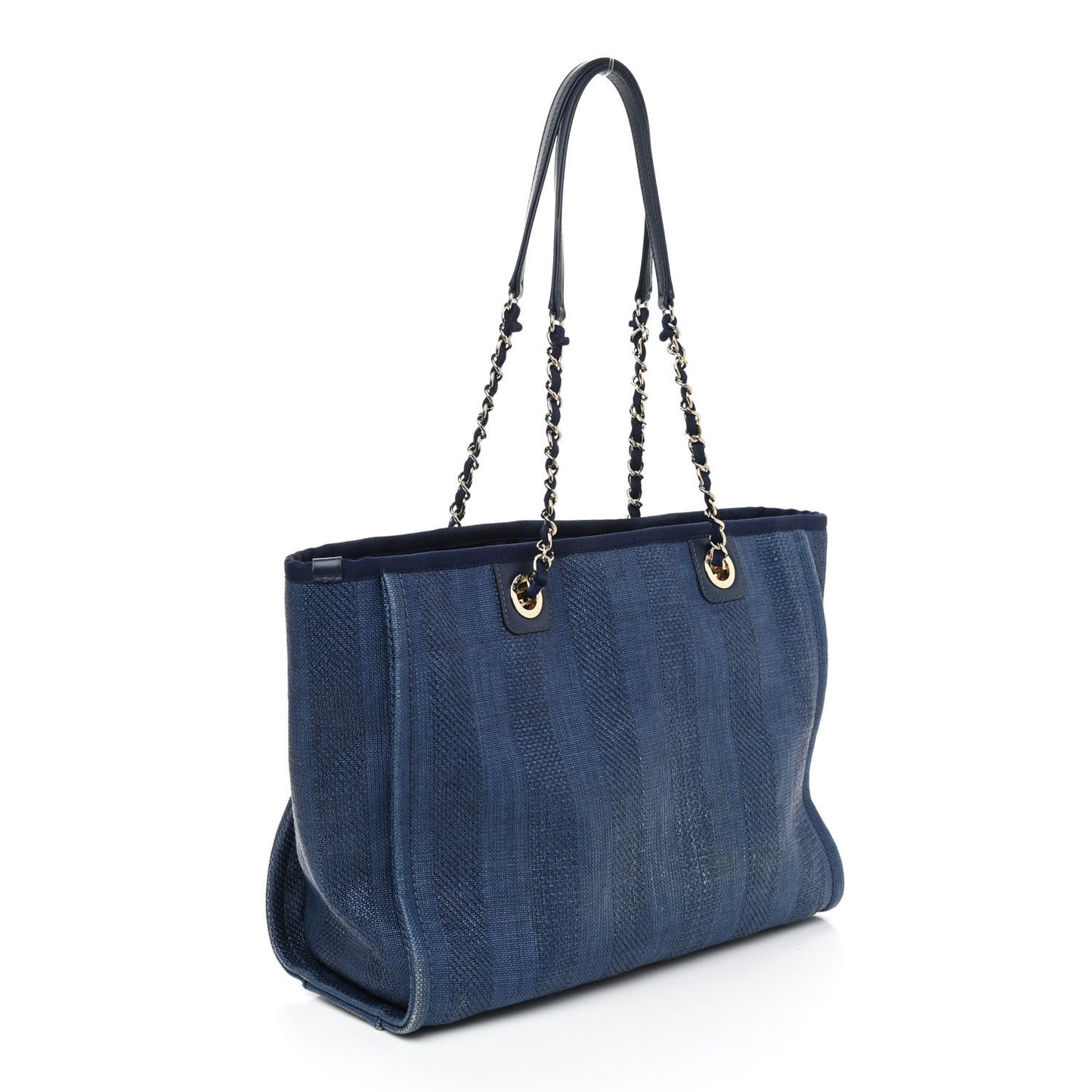 Mixed Fibers Striped Small Deauville Tote Navy Blue